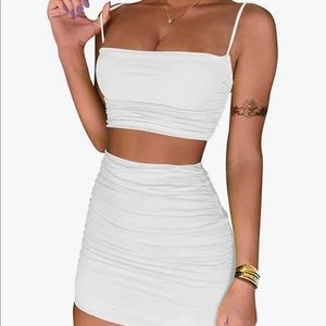 Women's Ruched Cami Crop Top Bodycon Skirt 2 Piece Outfit